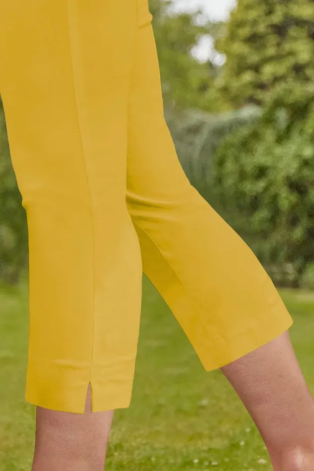 Women Yellow Cropped Stretch Trouser Roman Coords