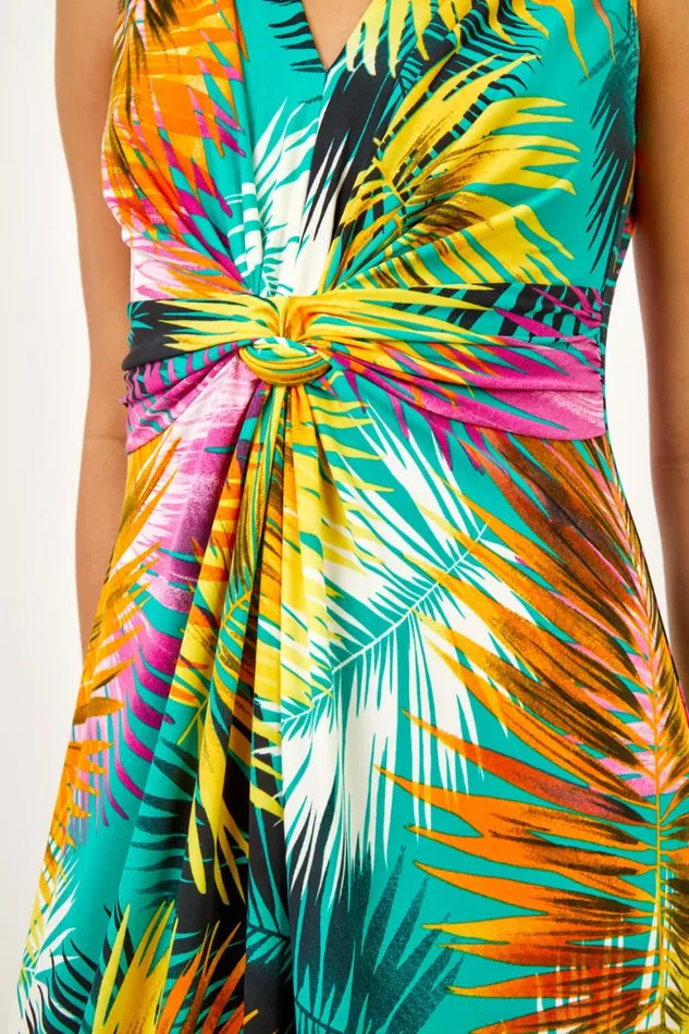 Women Yellow Floral Jersey Stretch Twist Ruched Maxi Dress Roman Dresses