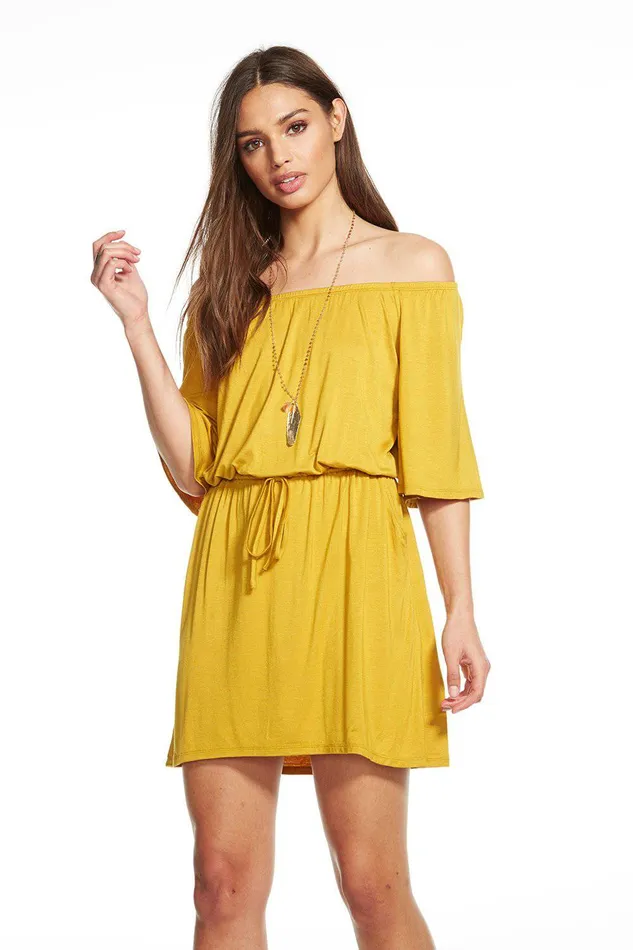 Womens COOL JERSEY SHIRRED BARDOT HI LO OFF SHOULDER DRESS Loungewear Chaser Brand