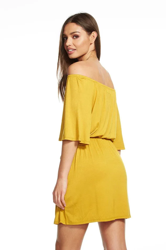 Womens COOL JERSEY SHIRRED BARDOT HI LO OFF SHOULDER DRESS Loungewear Chaser Brand