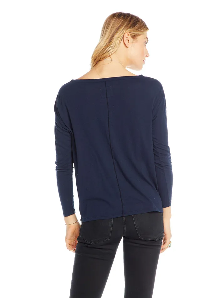 Womens Cotton Basics Long Sleeve Crew Neck Seamed Back Dolman Tee Loungewear Chaser Brand