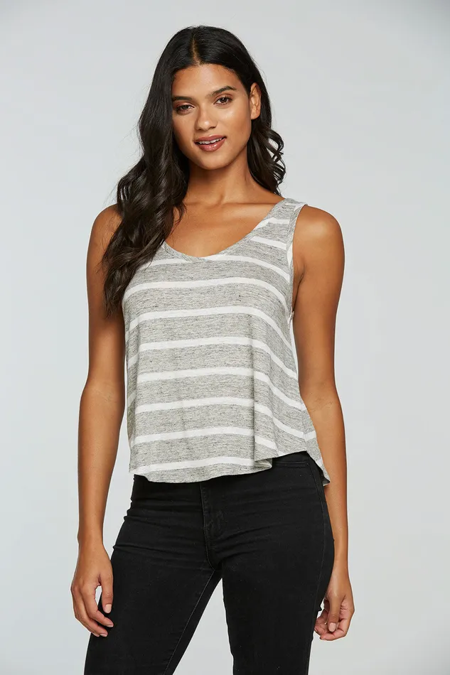 Womens Linen Jersey Flouncy Double Scoop Tank Tops Chaser Brand