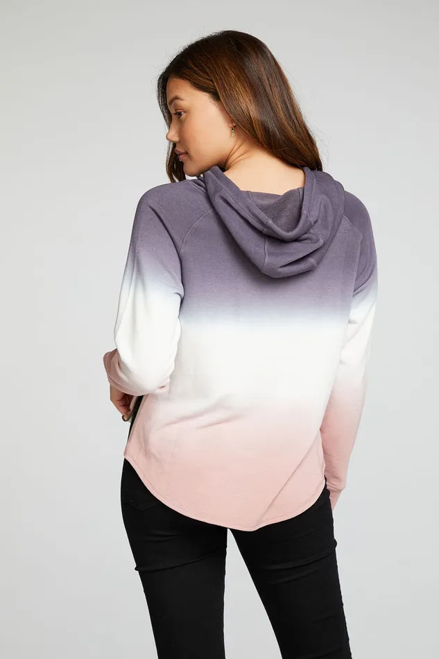 Womens Outerwear Chaser Brand Slub French Terry Long Sleeve Zip Side Shirttail Pullover Hoodie