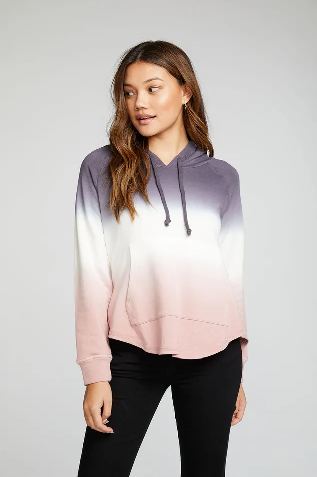 Womens Outerwear Chaser Brand Slub French Terry Long Sleeve Zip Side Shirttail Pullover Hoodie