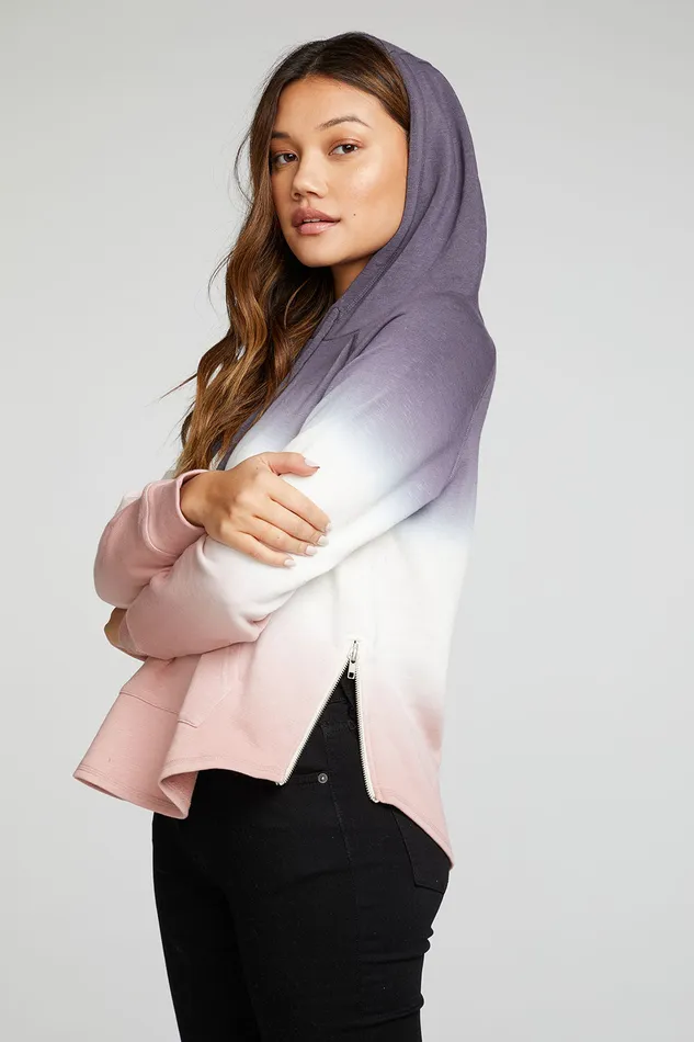 Womens Outerwear Chaser Brand Slub French Terry Long Sleeve Zip Side Shirttail Pullover Hoodie