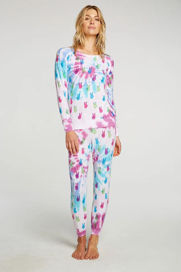 Womens Tie Dye Peace Out Pants Loungewear Chaser Brand