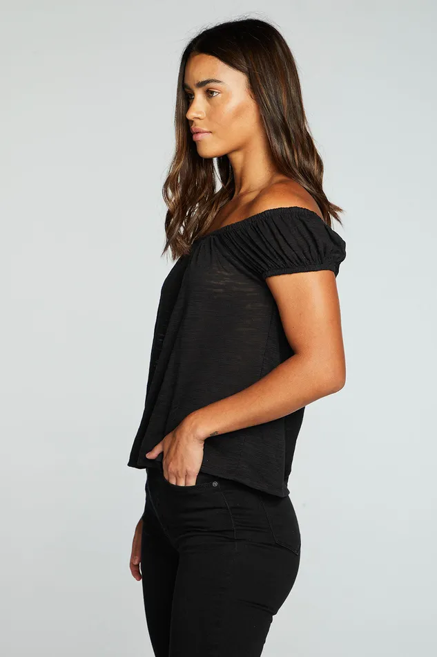 Womens Tops Chaser Brand Slub Jersey Shirred Squared Neck Cap Sleeve Top