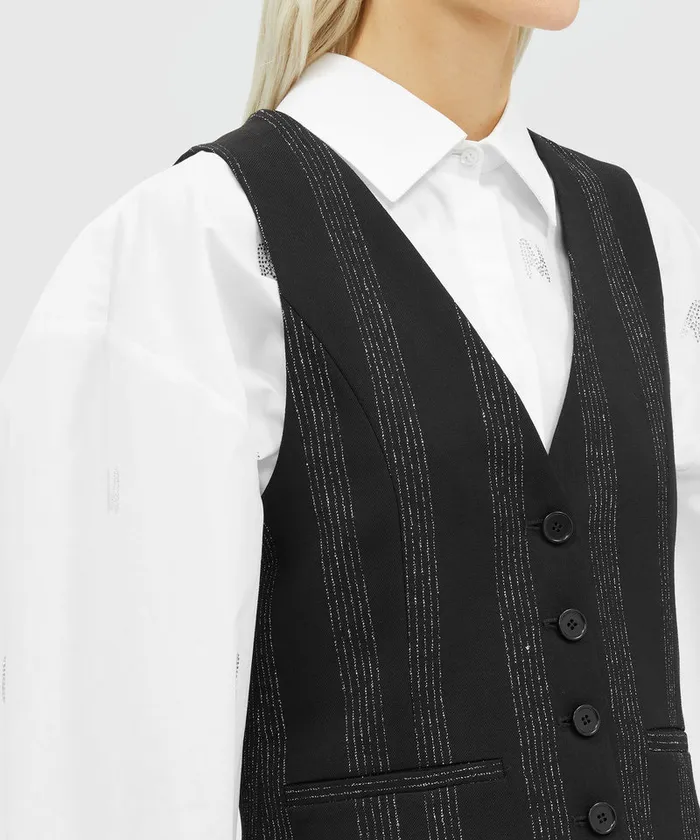 Wool Lurex Pinstripe Vest Women MSGM Blazers