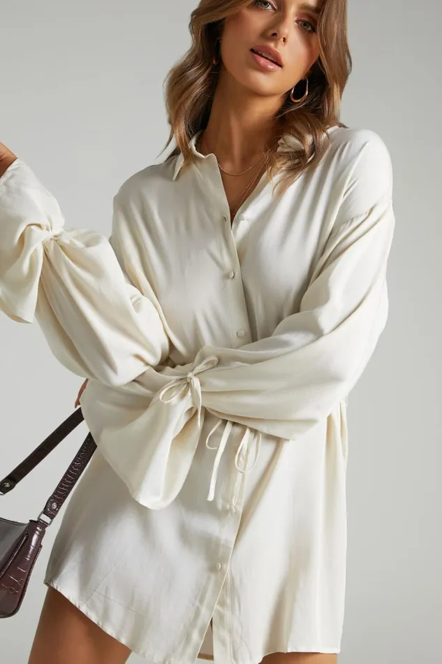 Wynter Mini Dress 8211 Waist Tie Shirt Dress In Off White Women Showpo Dresses