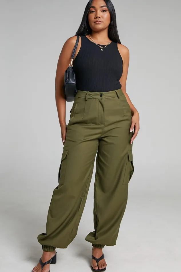 Xyriel 8211 High Waisted Utility Style Cargo Pants In Khaki Women Showpo Pants