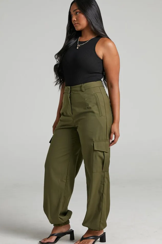 Xyriel 8211 High Waisted Utility Style Cargo Pants In Khaki Women Showpo Pants