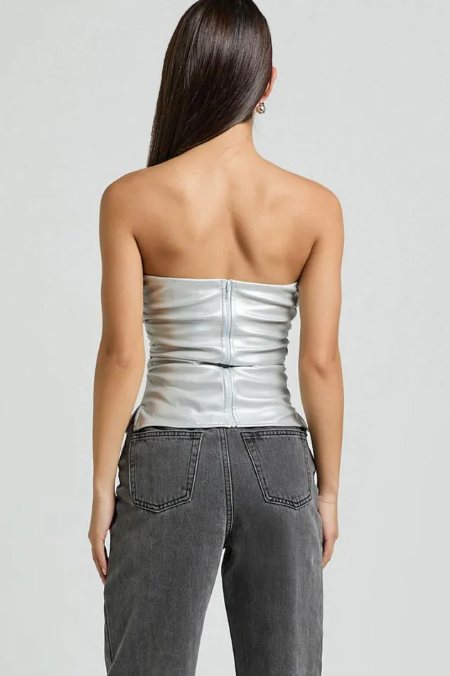 Yvonne Top 8211 Strapless Ruched Top In Silver Women Showpo Tops