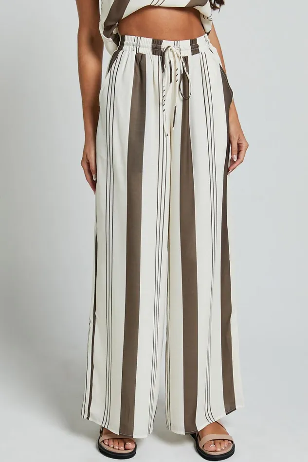 Zahara Pants 8211 High Waisted Relaxed Wide Leg Pants In Choc Stripe Women Showpo Pants