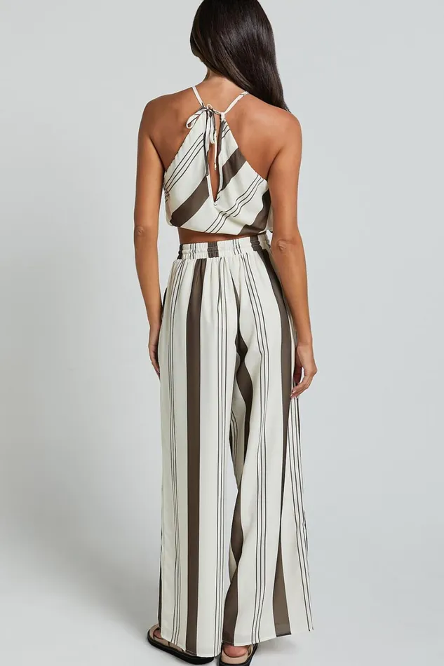 Zahara Pants 8211 High Waisted Relaxed Wide Leg Pants In Choc Stripe Women Showpo Pants